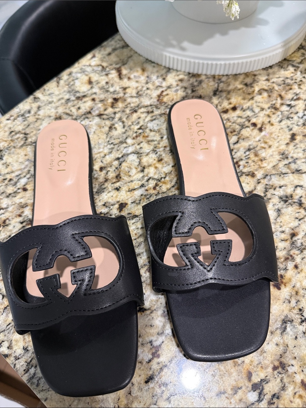 Black leather sandals